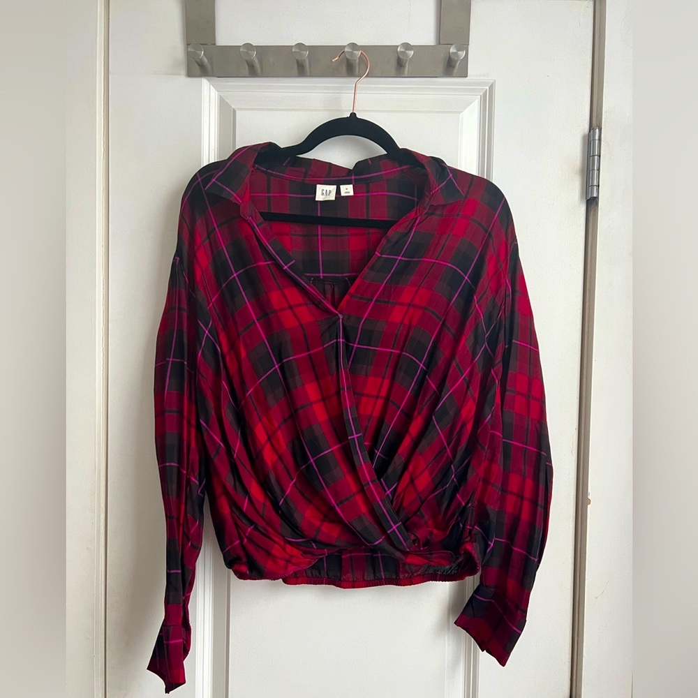 Gap - Size M - Plaid Faux Wrap Blouse